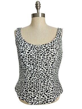 FLORES & FLORES Y2K Structured Animal Print Jeweled Zipper Tank | SZ 10